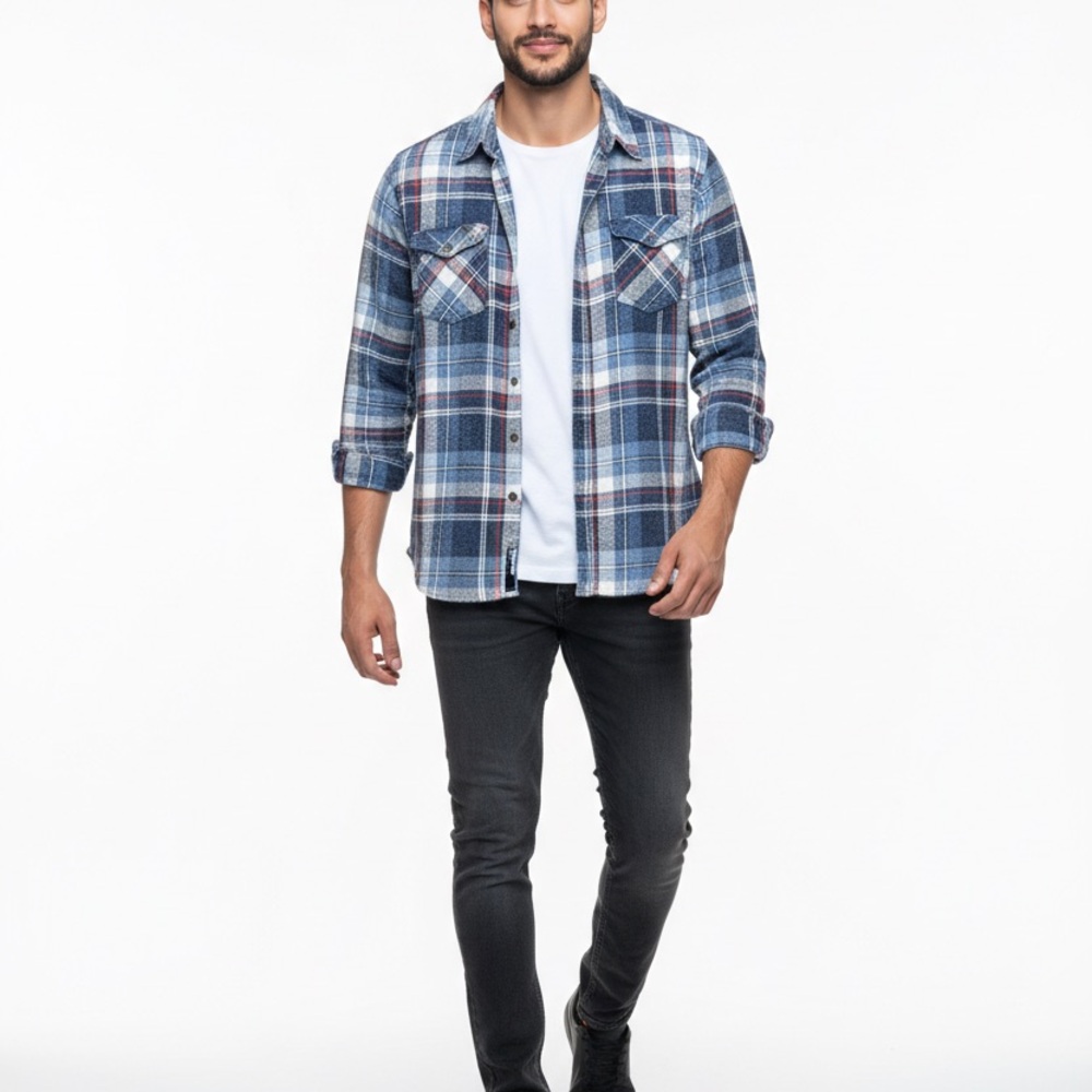 Blake Shelton BS Blue Plaid Button-Up Casual Shirt Men XL Denim Style 2 Pocket
